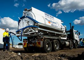 Rear view of a liquid waste truck